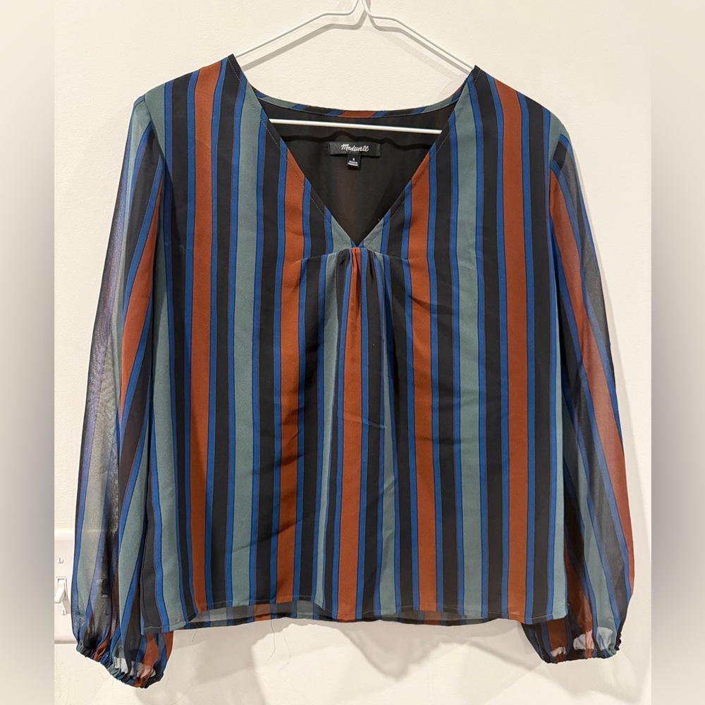 Madewell Sheer-Sleeve Top in Academy Stripe Size Small